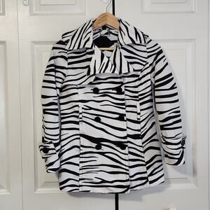 Jou Jou Women's Black & White Zebra Print Double Breasted Lined Jacket Size XS‎